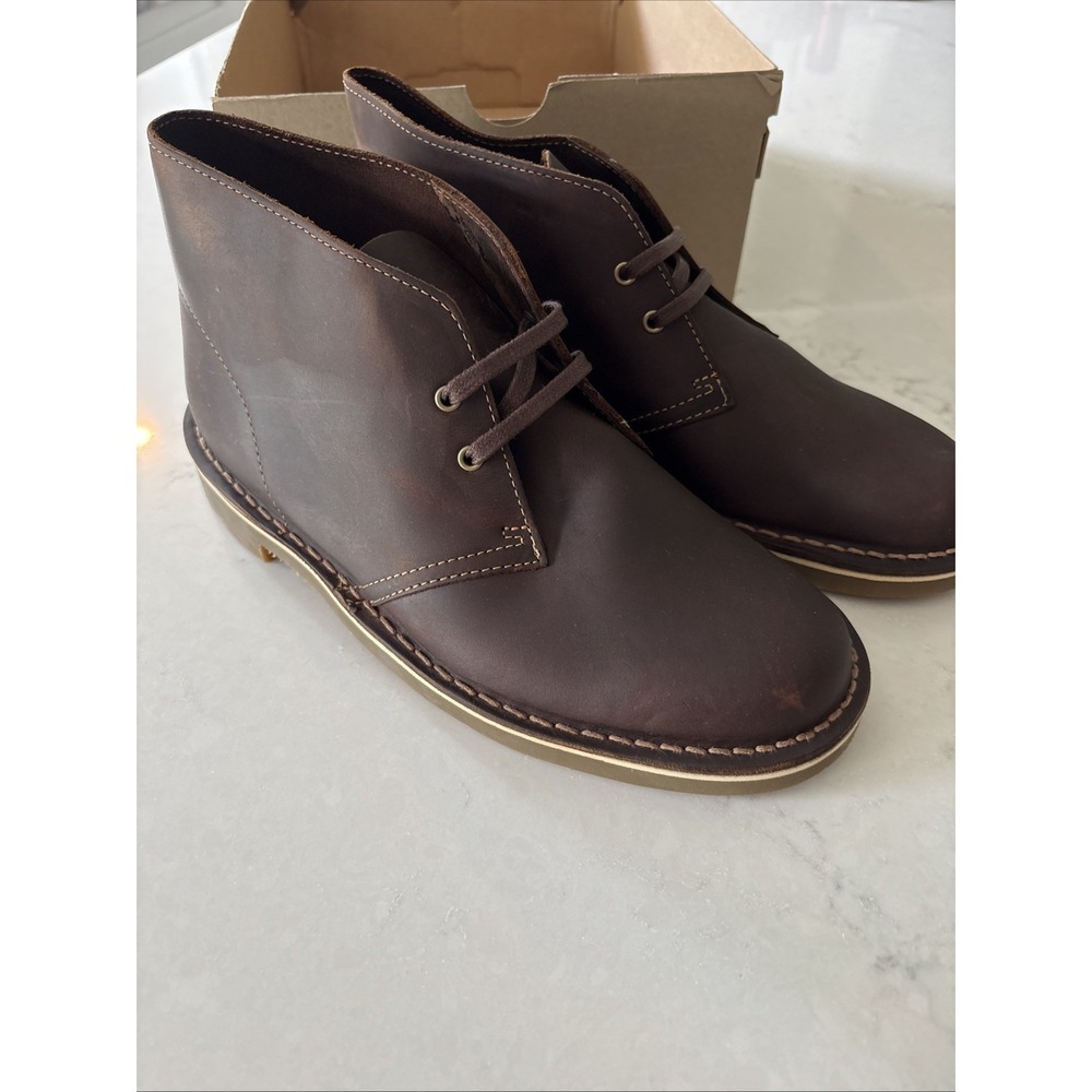Men's Clarks "Shepton" Leather chukka boots 7 M beeswax/brown lace up Brown New